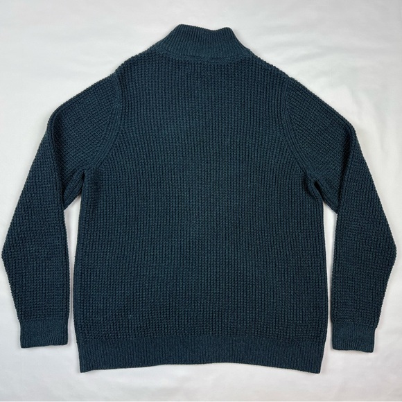 LL Bean Mens Waffle Knit Sweater Sz Large Full Zip Organic Cotton Blue Green A7 - Picture 2 of 7